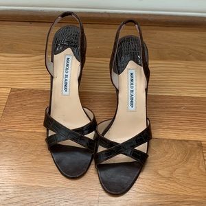 Manolo Blahnik brown lizard sandals